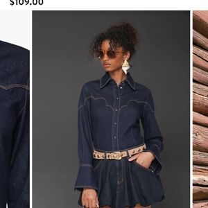 AVEC LES FILLES Dark Indigo Denim Western Shirt Dress XS